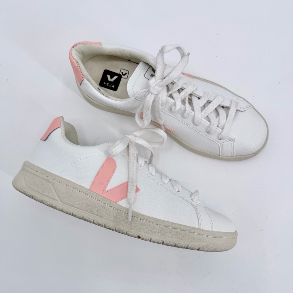 VEJA Esplar White Leather Sneakers Petal Pink Logo EU 36 - Picture 3 of 10